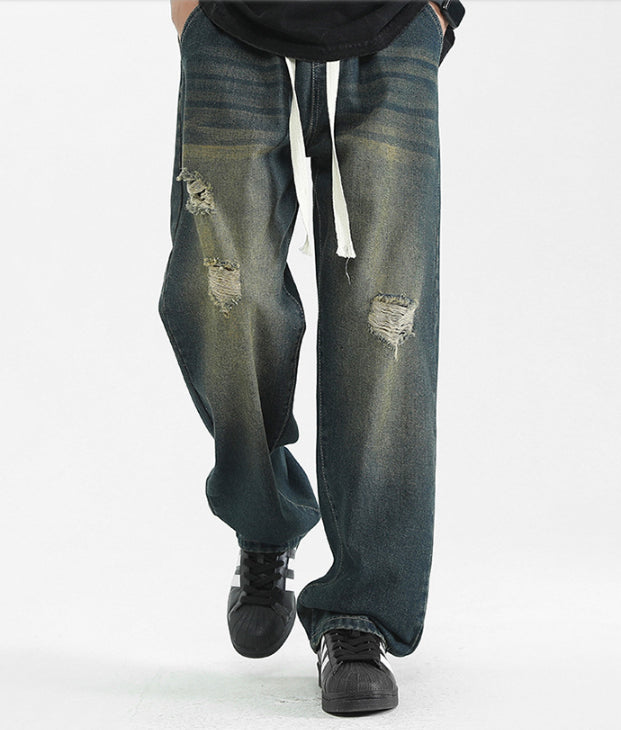 Men's Loose Straight Leg Pants - Nostalgic Green Denim