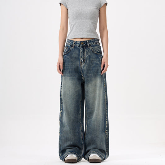 Unisex Wide Leg Washed Blue Jeans - Trendy Loose Fit Pants