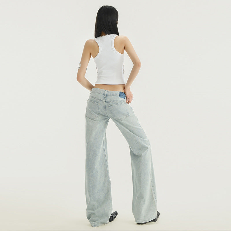 Women's Light Color Washed Low Waist Straight Leg Jeans
