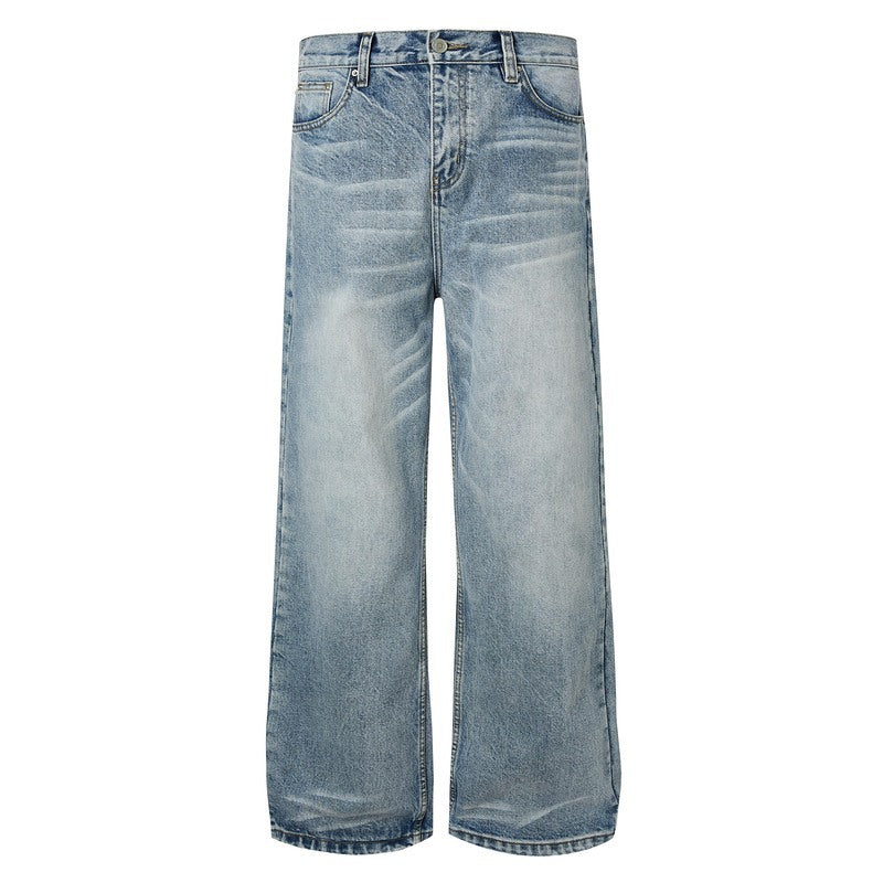 Washed Distressed Cat Whisker Denim Trousers - Summer Loose Fit Unisex Long Pants