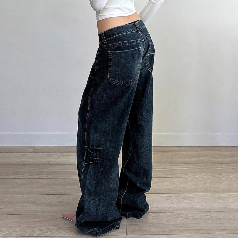 Retro Washed Loose and Slimming Straight Leg Wide Leg Casual Pants
