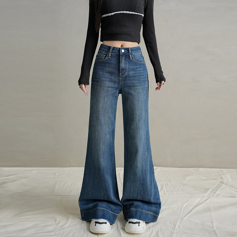 High Waist Elastic Slim Fit Straight Flare Jeans for Women