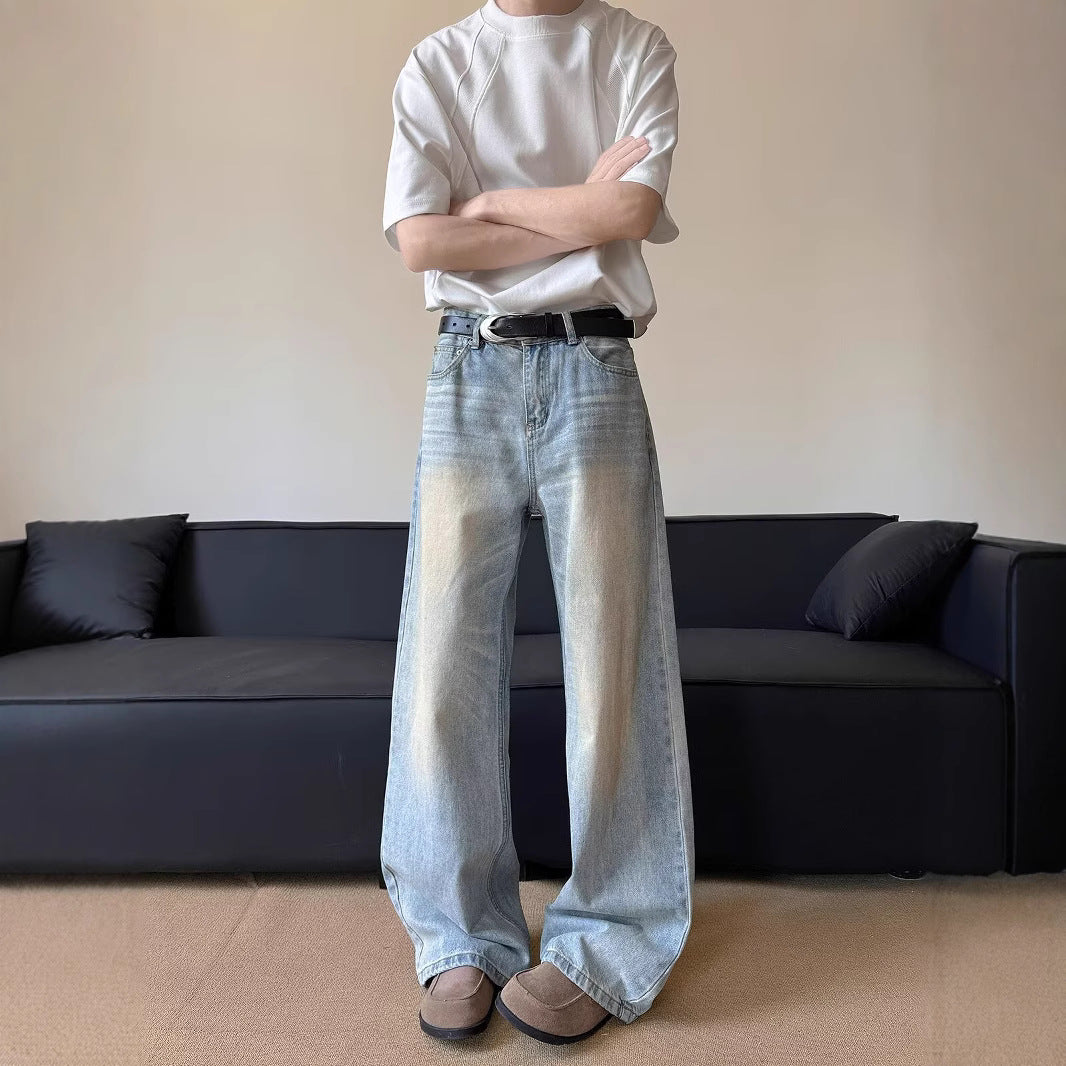 Vintage Curved Jeans with Wide Leg Silhouette and Long Drape