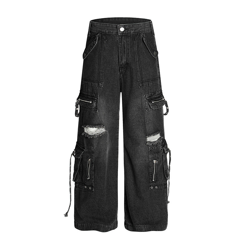Multi Pocket Ripped Workwear Jeans – Premium Japanese Denim
