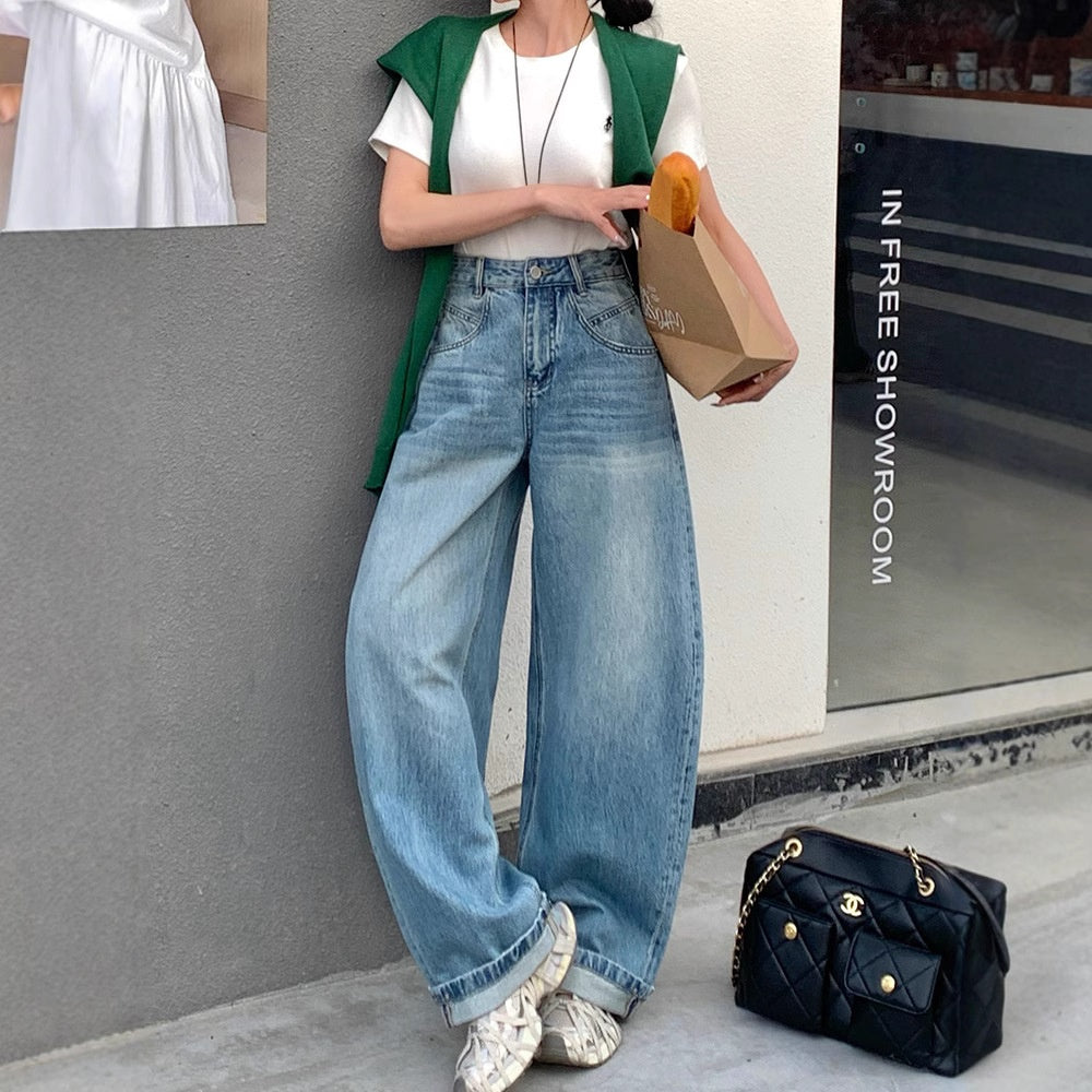 Slimming Flare Jeans Women's High Waist Loose Denim Wide Leg Pants