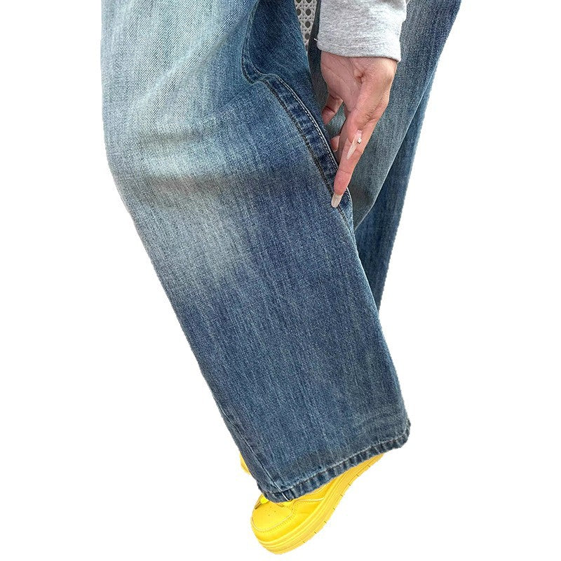 Neutral Personality Sweet Cool Washed Flared Low Waist Denim Pants for Women