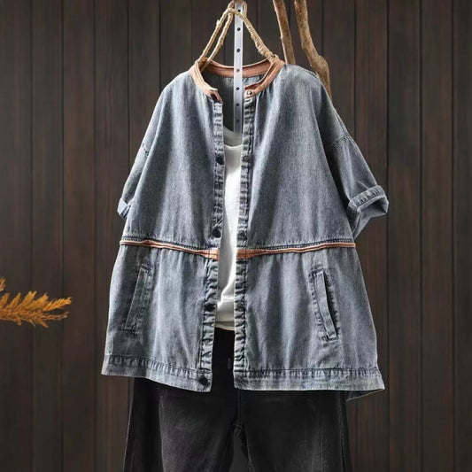 Summer Vintage Denim Short Sleeve Lightweight Jacket for Women