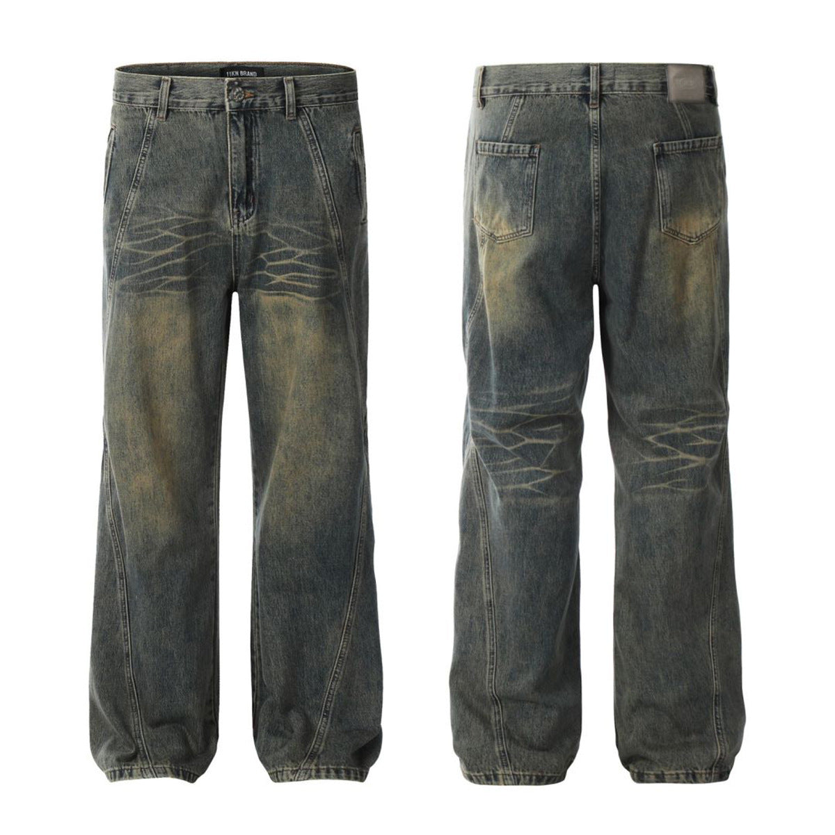 Blue Flared Jeans with Deconstructed Design - Faded Trendy Slim Straight Casual Long Pants
