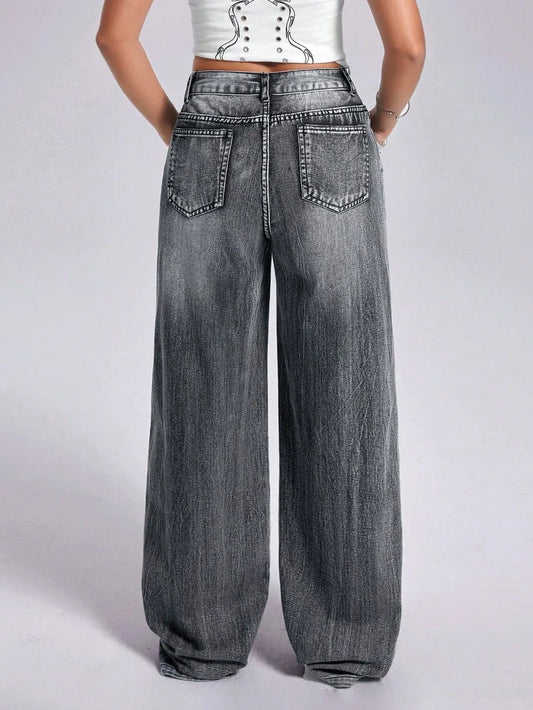 Premium Cross Wide Leg Jeans with Pockets