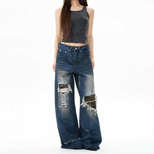 High-End Cool Camouflage Pants with Flared Wide Leg Design
