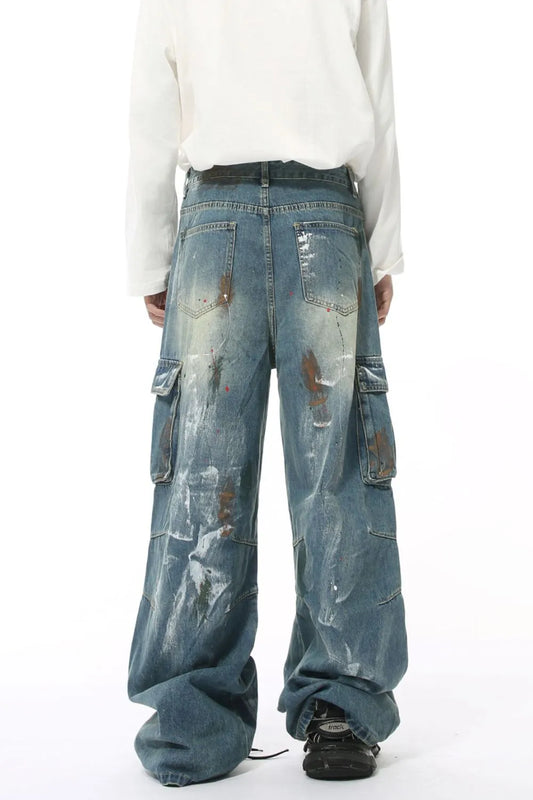 Waste Soil Style Jeans with Cargo Pockets