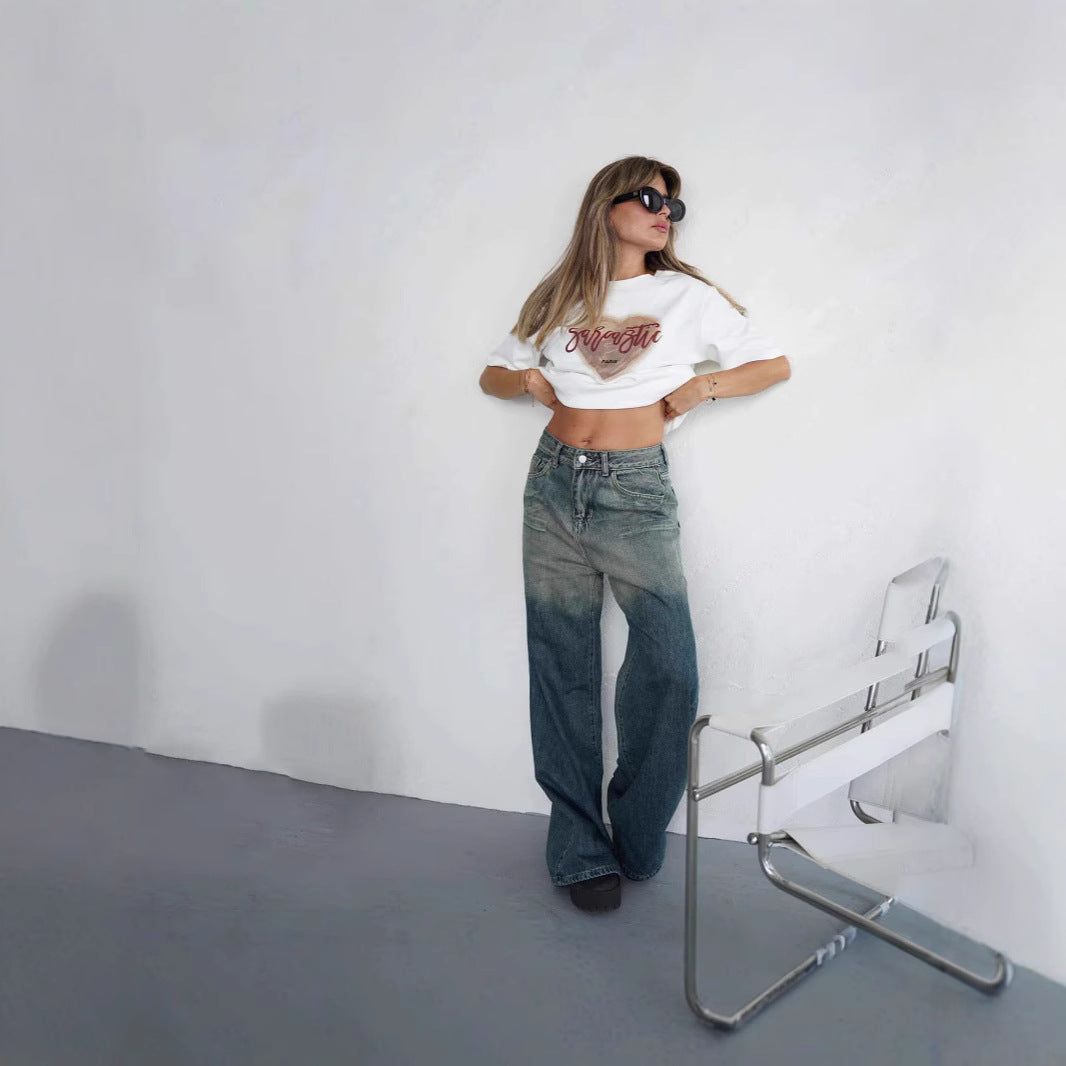 Low Rise Gradient Distressed Floor Jeans