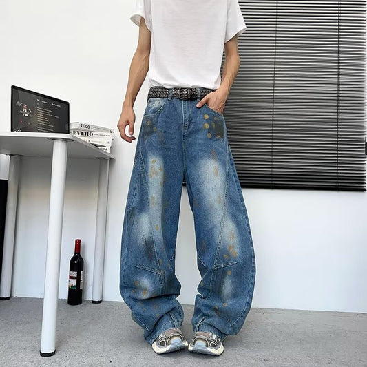 Old Graffiti Curved Knife Jeans for Men - Summer Style