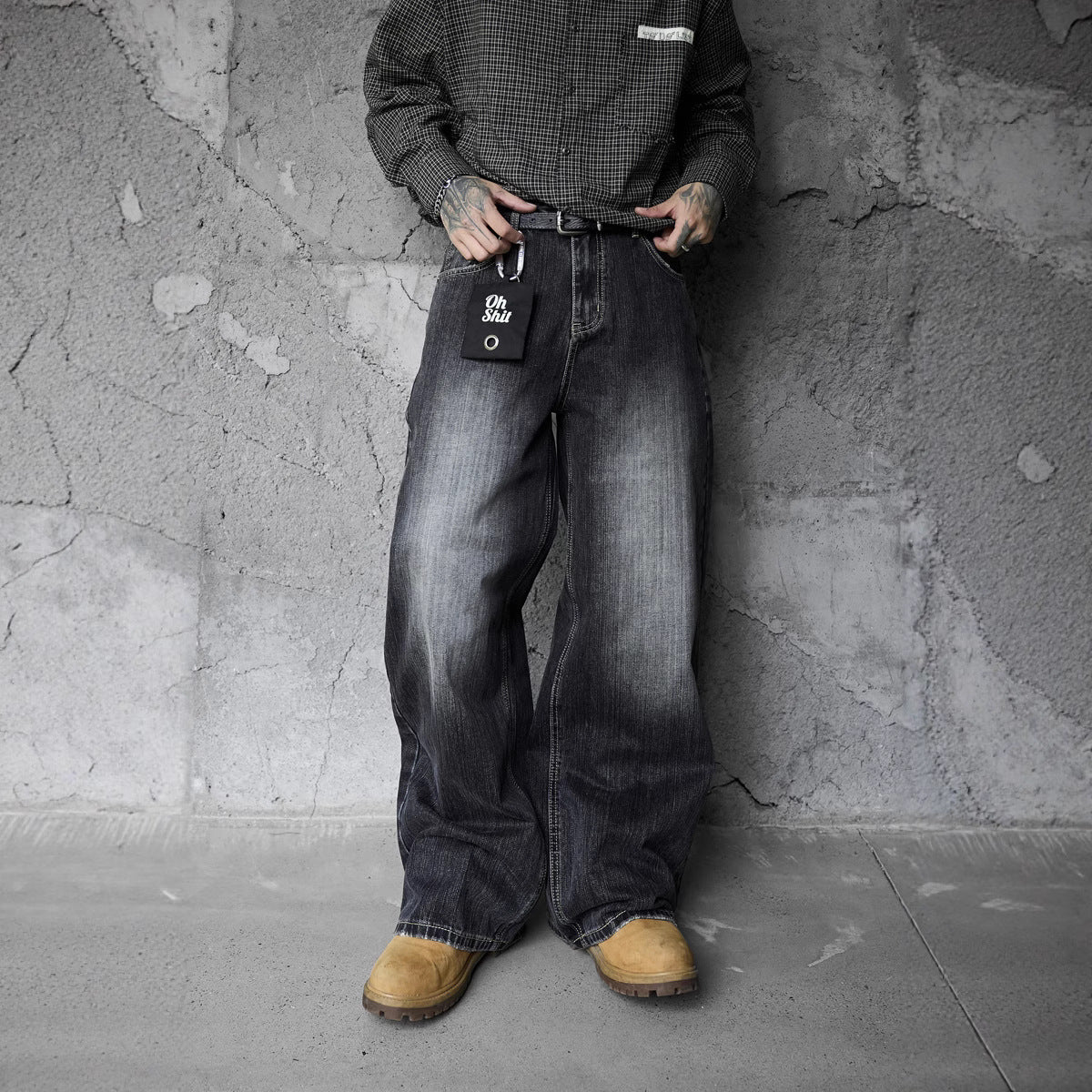 Vintage Washed Gradient Denim Pants for Men - Street Style Couple's Loose Fit