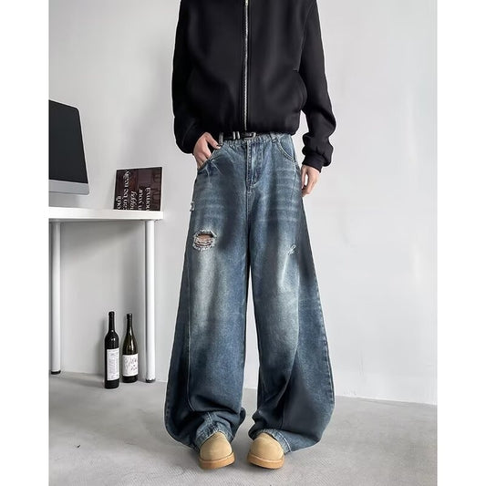 Broken Hole Curved Knife Cowboy Men's Loose Denim Pants