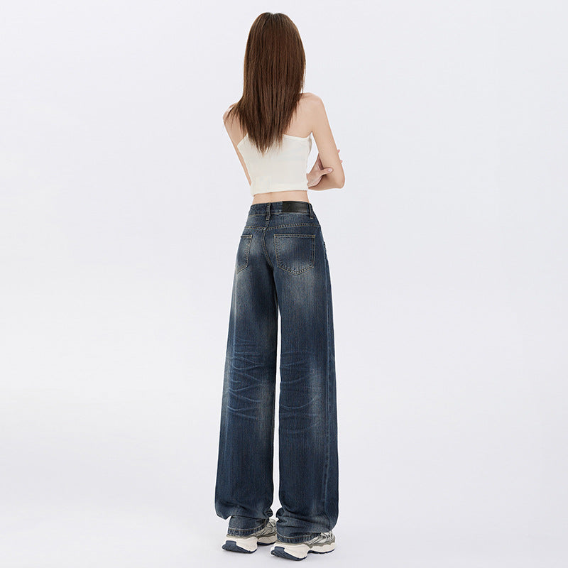 Women's Low Waist Straight Leg Jeans - Summer Water Washed Wide Leg Pants