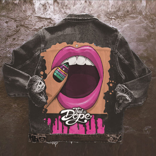 Women's Autumn Hot Selling Street Style Denim Jacket with Tongue Out Print