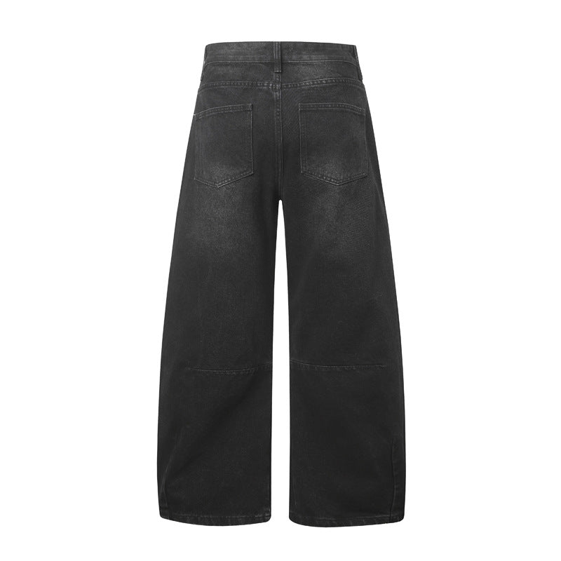Crinkled Denim Pants for Men and Women - Vintage Hip-Hop Casual Trousers