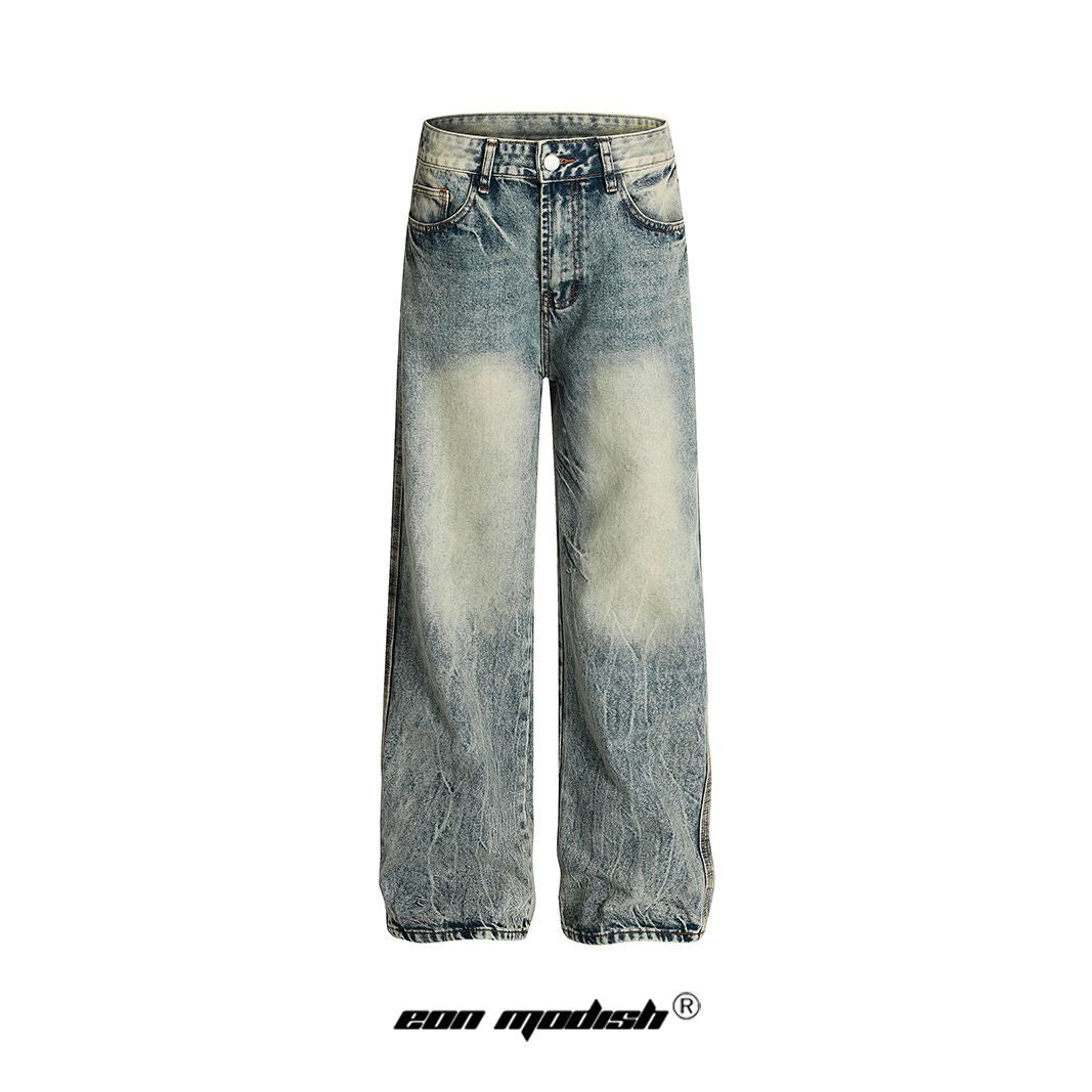 Street Style Simple Washed Denim Long Pants - Retro Loose Fit