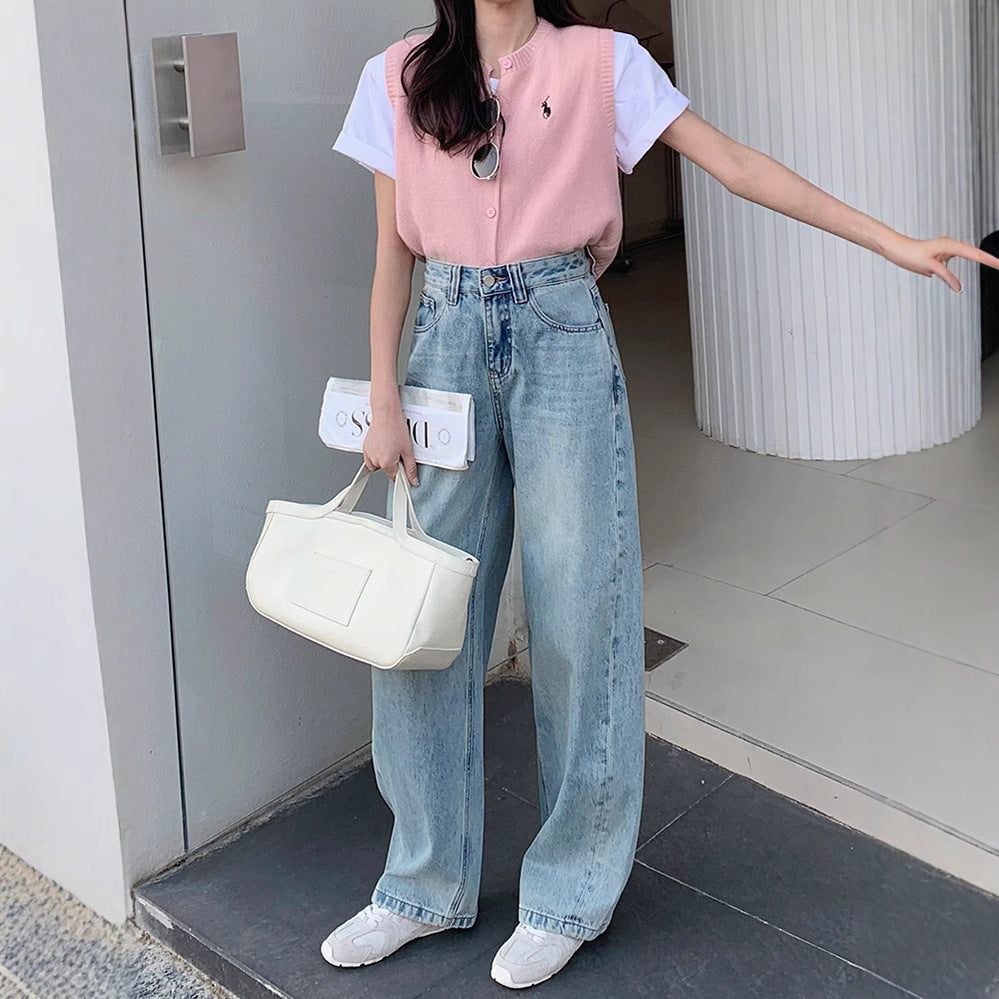 Light Blue Flare Jeans for Women - High Waist Slim Fit Trousers