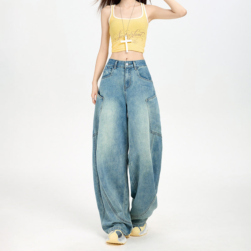 Tencel Lyocell Knife-Edge Denim Pants for Women - Thin High-Waist Wide-Leg Trousers