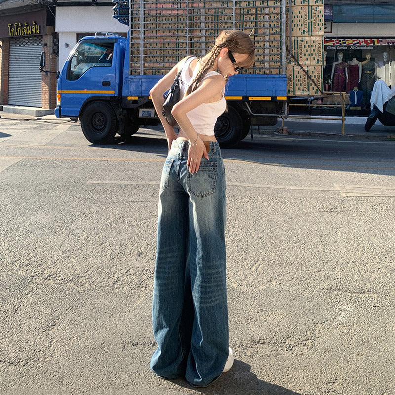 Women's Low Waist Loose Straight Leg Denim Pants