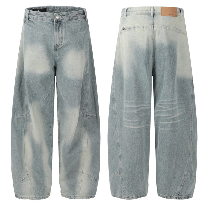 Retro Structured Tapered Pants for Men and Women - Loose Wide-Leg Washed Tie-Dye Straight Leg Jeans