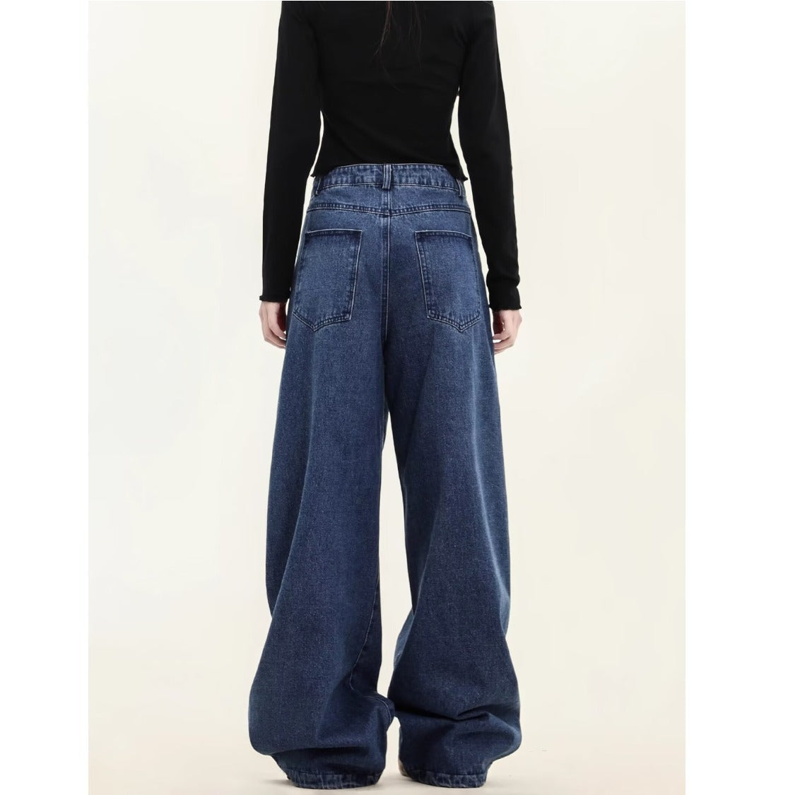 Design Sense Embroidery Patch Denim Pants - Unisex Loose Fit Multi-Pocket Trousers