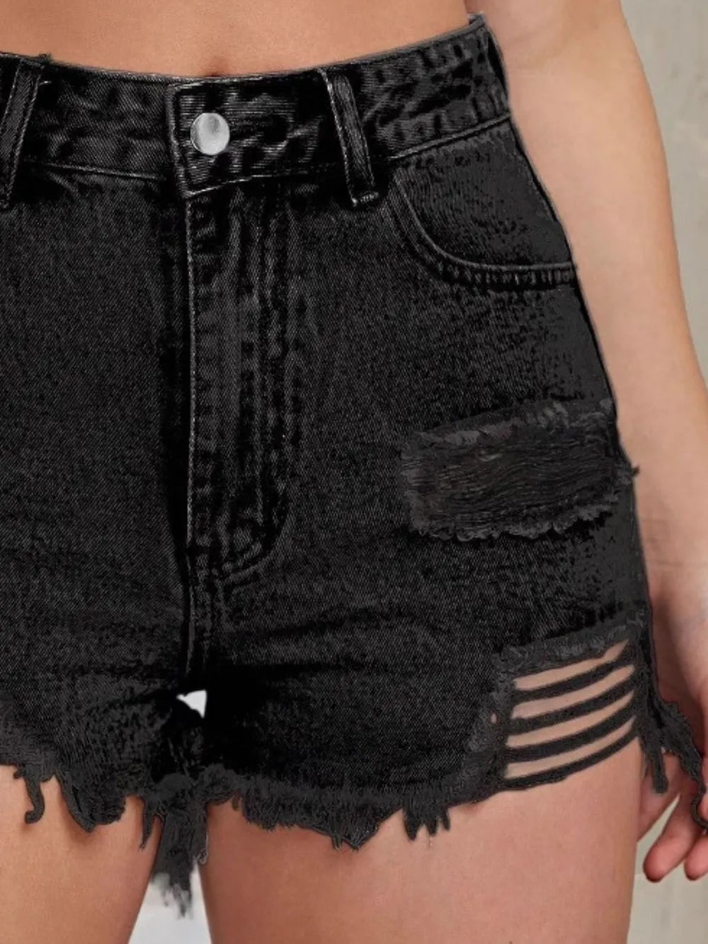Distressed Raw Hem High Waist Denim Shorts