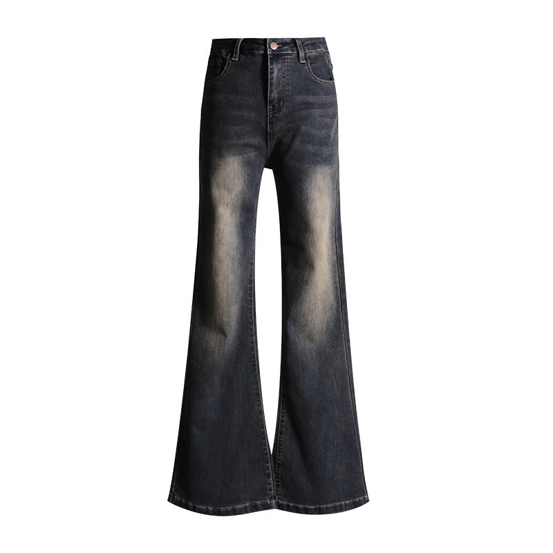 Women's High-Waisted Slim Fit Washed Micro Flare Denim Pants