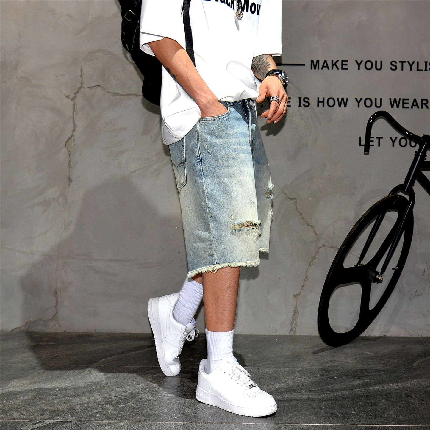 Loose Straight Leg Fringed Five Point Casual Pants