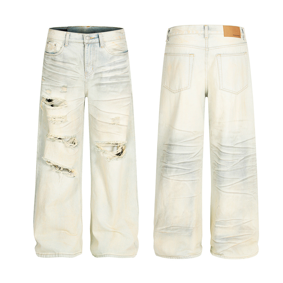 Ripped Denim Loose Wide Leg Pants - Premium Japanese Denim
