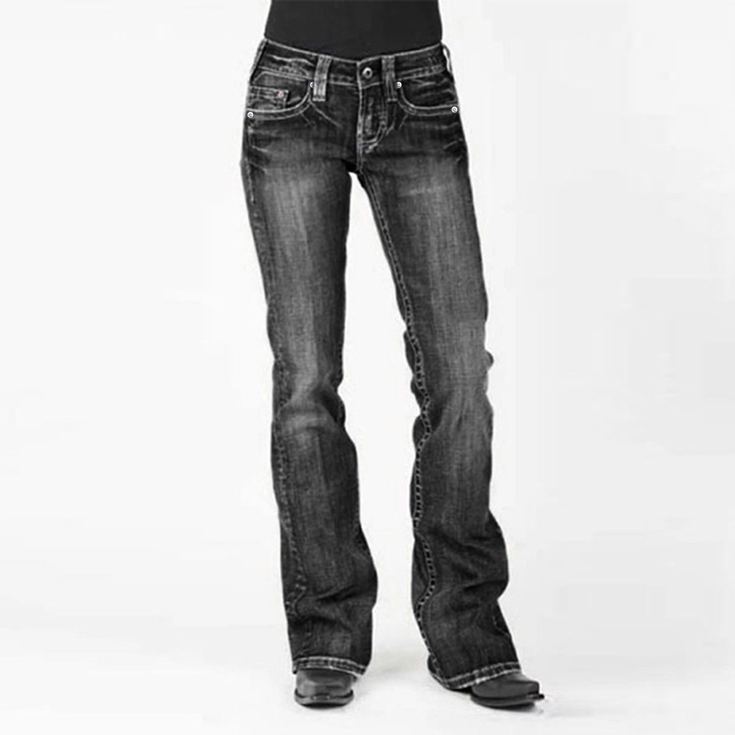 Mid Waist Flared Slim Fit Elastic Jeans for Women