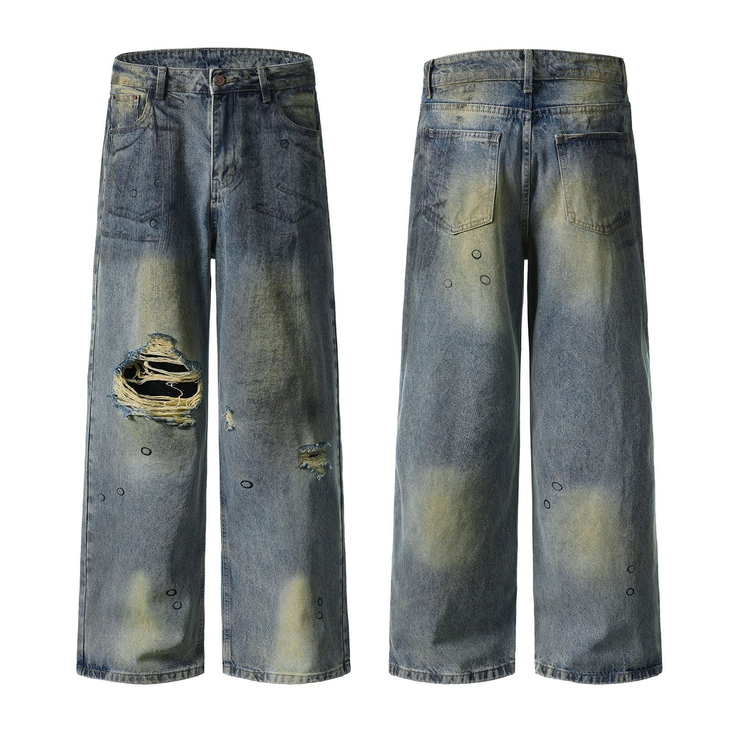 Burnout Distressed Straight-Leg Jeans