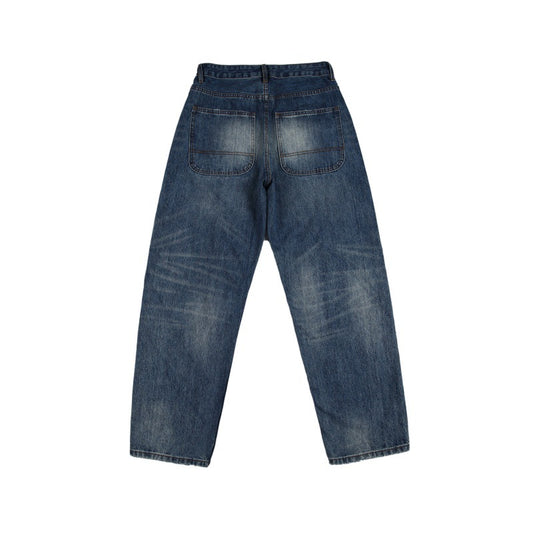 Washed Patch Micro Tapered Small Straight Leg Denim Pants