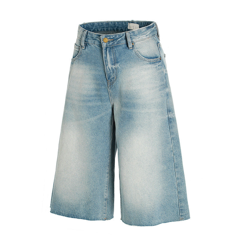 Premium Japanese Loose Straight Leg Cropped Denim Pants