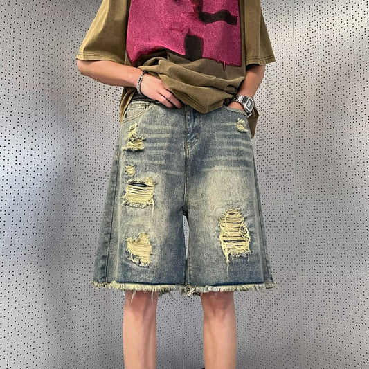 Vintage Distressed Washed Denim Shorts