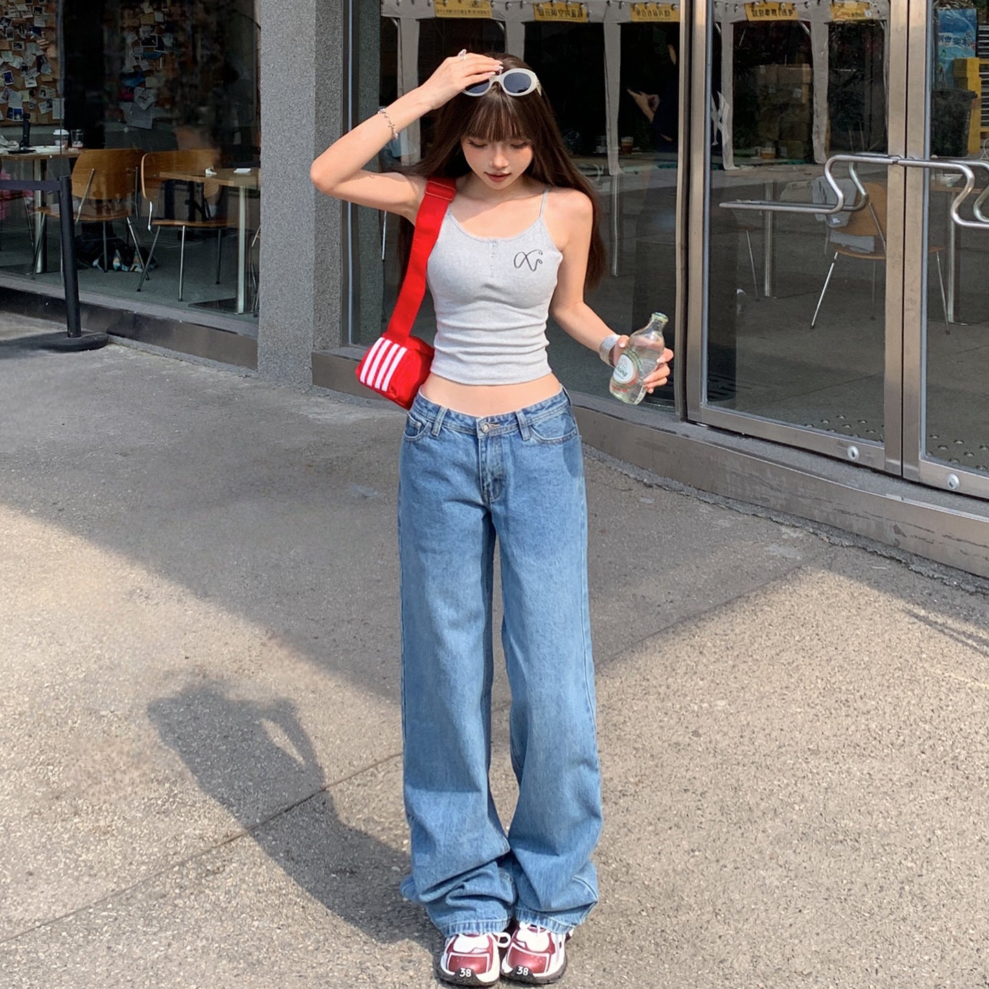 Spicy Girl Straight Jeans - Women's Low Waist Loose Slimming Versatile Wide Leg Pants