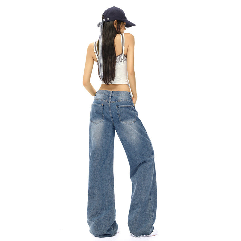 Women's Vintage Wide-Leg Straight Jeans in Washed Blue