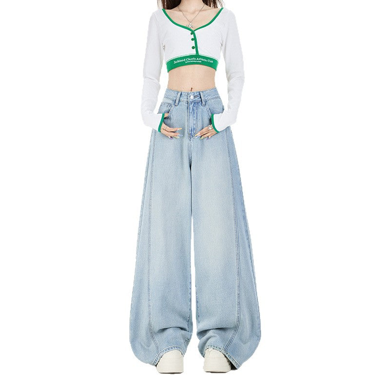 Vintage Tencel Denim Pants for Women - High Waist, Loose Drape, Slim Fit, Wide Leg