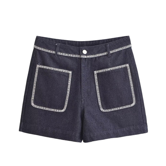Premium Women's Summer Denim Shorts - Dark Blue