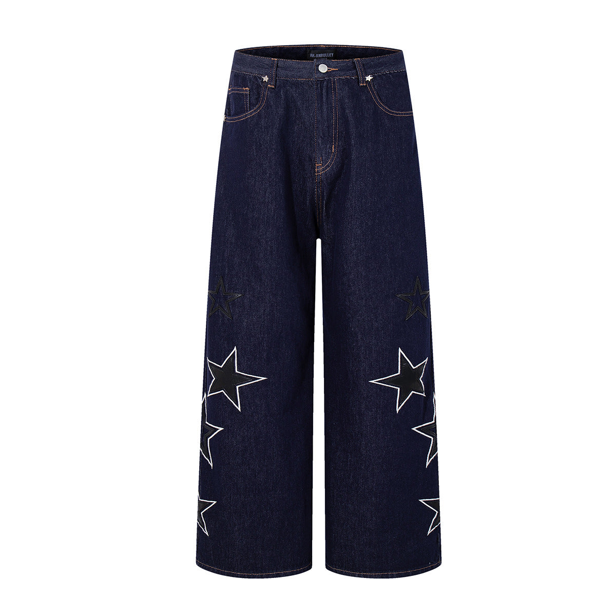 Street Denim Five Pointed Star Patch Embroidered Loose Wide Leg Pants