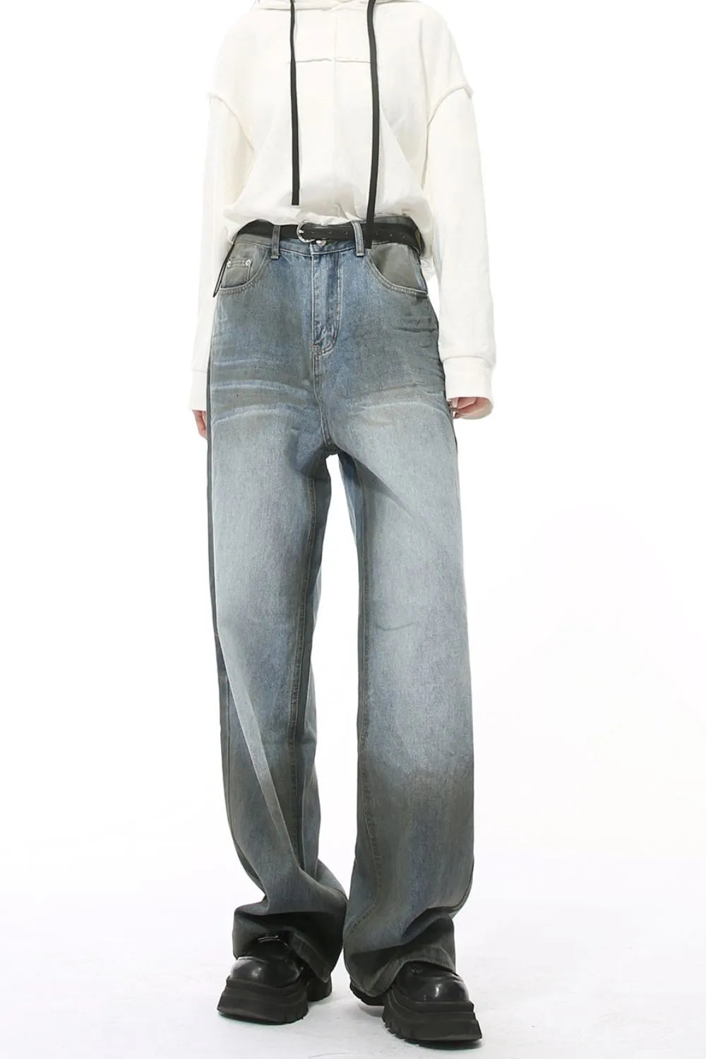 High Waist Baggy Jeans with Pockets - Premium Japanese Denim