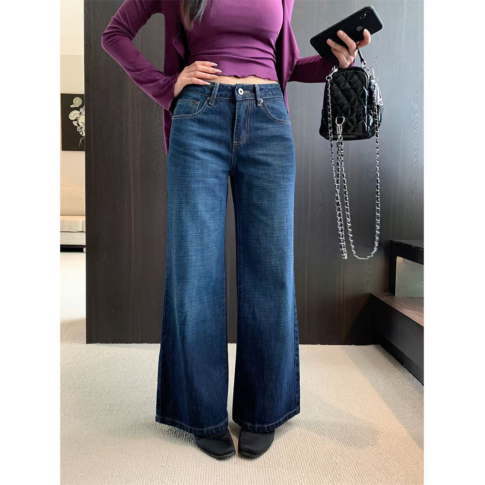 Textured Denim Wide-Leg Pants for Women, Slimming and Versatile