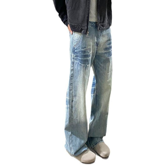 Washed Light Blue Denim Versatile Loose Straight Leg Pants