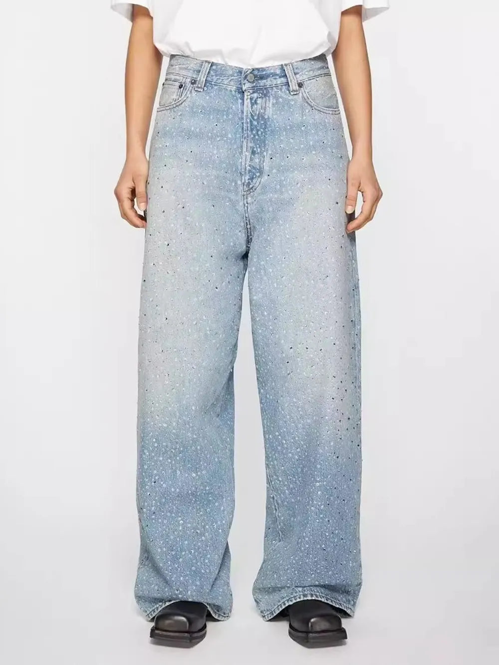 Men's Washed Rhinestone Print Jeans - Premium Japanese Denim