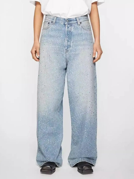 Men's Washed Rhinestone Print Jeans - Premium Japanese Denim