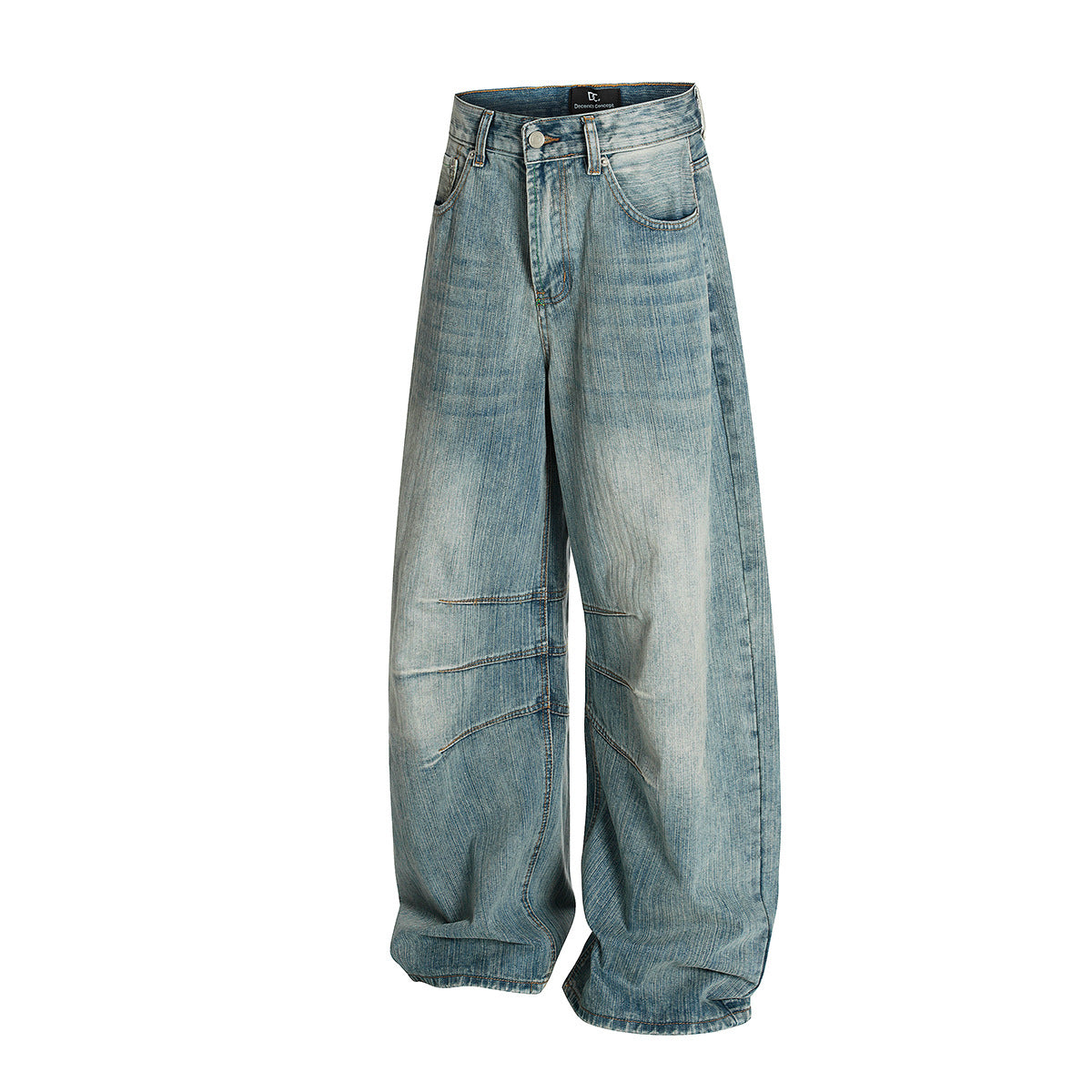 Curved Knife Retro Washed Cowboy Wide Leg Long Pants for Men and Women