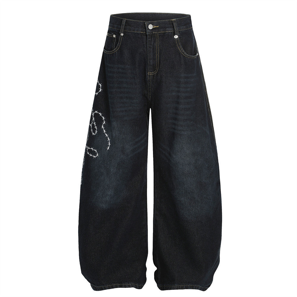 Streetwear High Street Letter Print Slash Denim Trousers