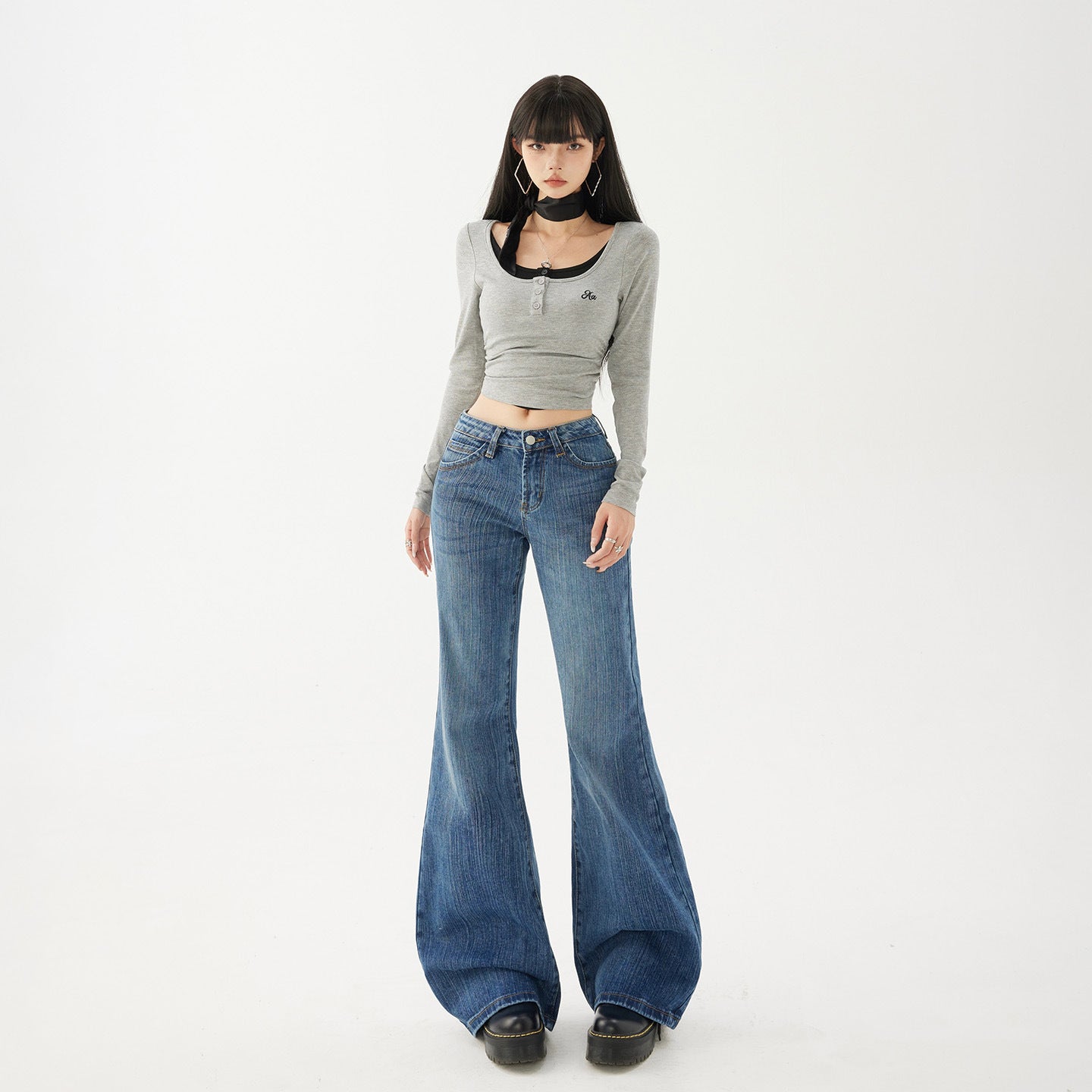 Style Skinny Flare Jeans for Women - Low Waist Elastic Slimming Trumpet Pants